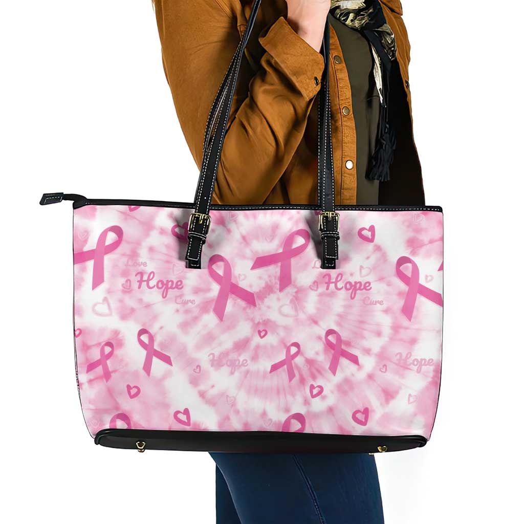 Breast Cancer Awareness Pink Ribbon Leather Tote Bag Tie Dye Style - Wonder Print Shop