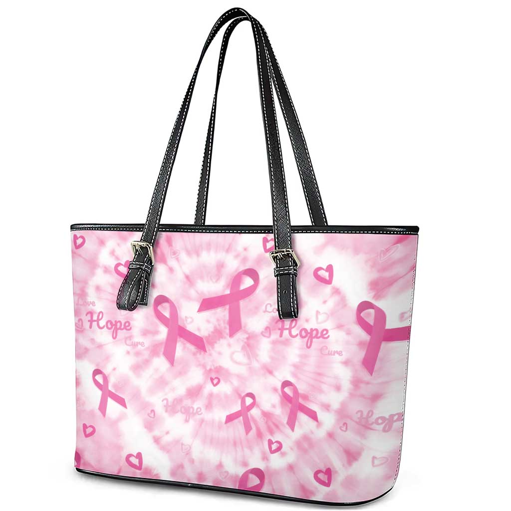 Breast Cancer Awareness Pink Ribbon Leather Tote Bag Tie Dye Style - Wonder Print Shop
