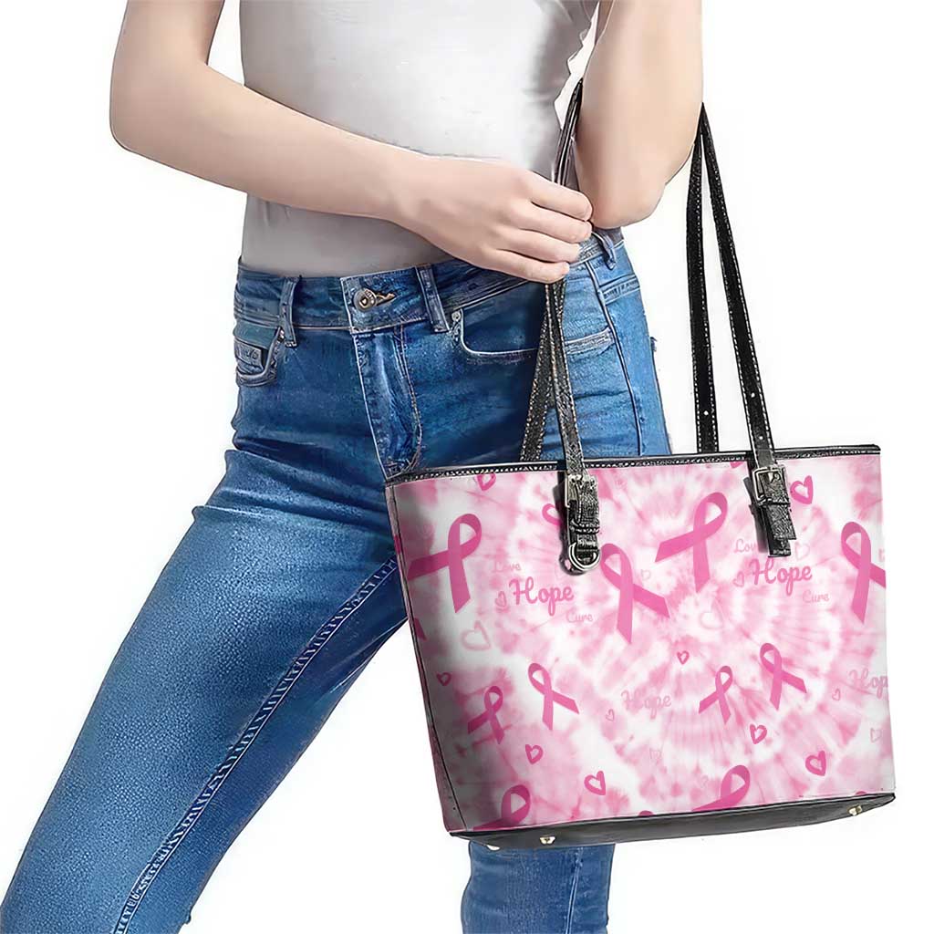 Breast Cancer Awareness Pink Ribbon Leather Tote Bag Tie Dye Style - Wonder Print Shop