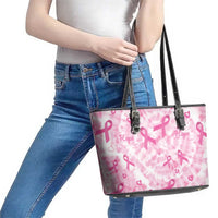 Breast Cancer Awareness Pink Ribbon Leather Tote Bag Tie Dye Style - Wonder Print Shop