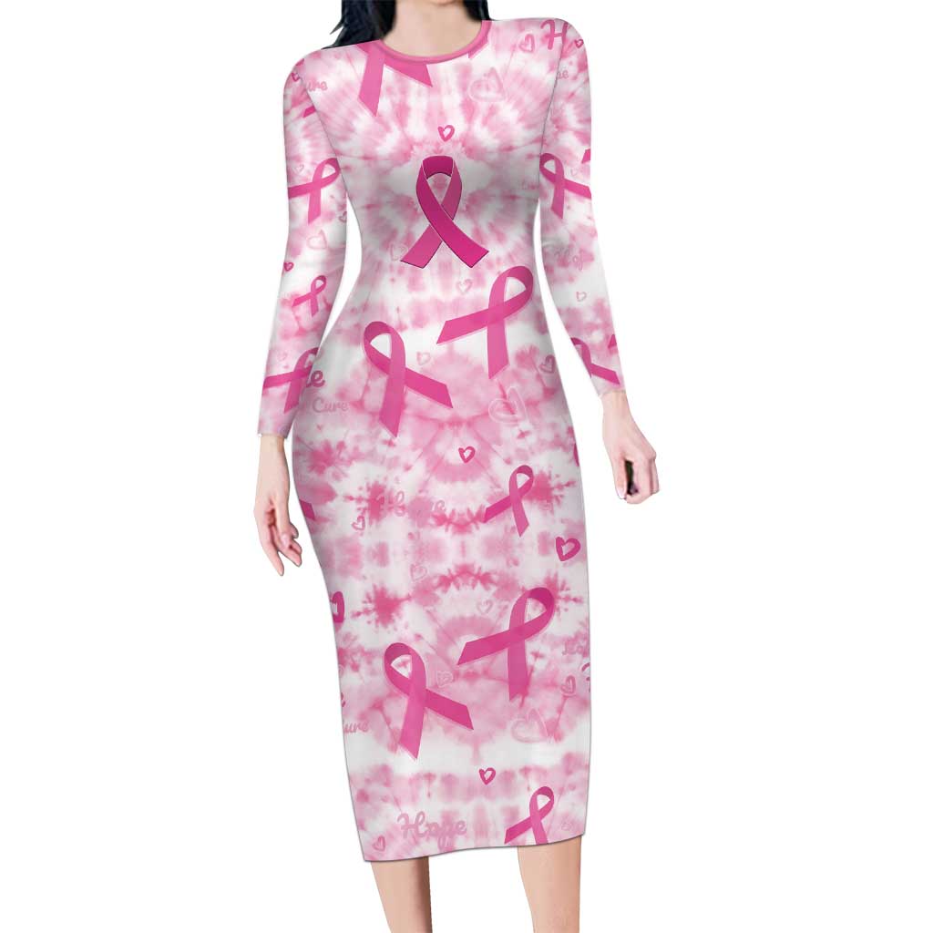 Breast Cancer Awareness Pink Ribbon Long Sleeve Bodycon Dress Tie Dye Style - Wonder Print Shop