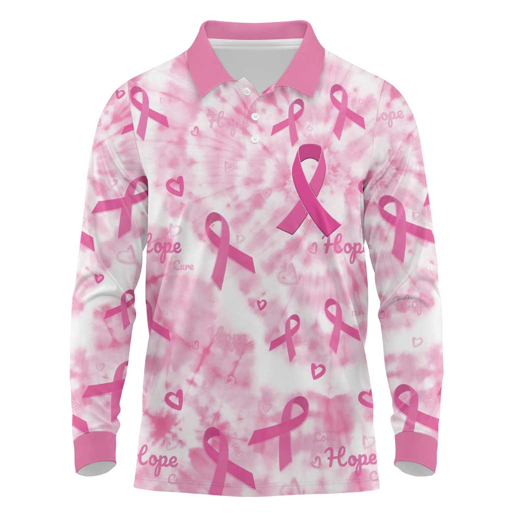 Breast Cancer Awareness Pink Ribbon Long Sleeve Polo Shirt Tie Dye Style - Wonder Print Shop