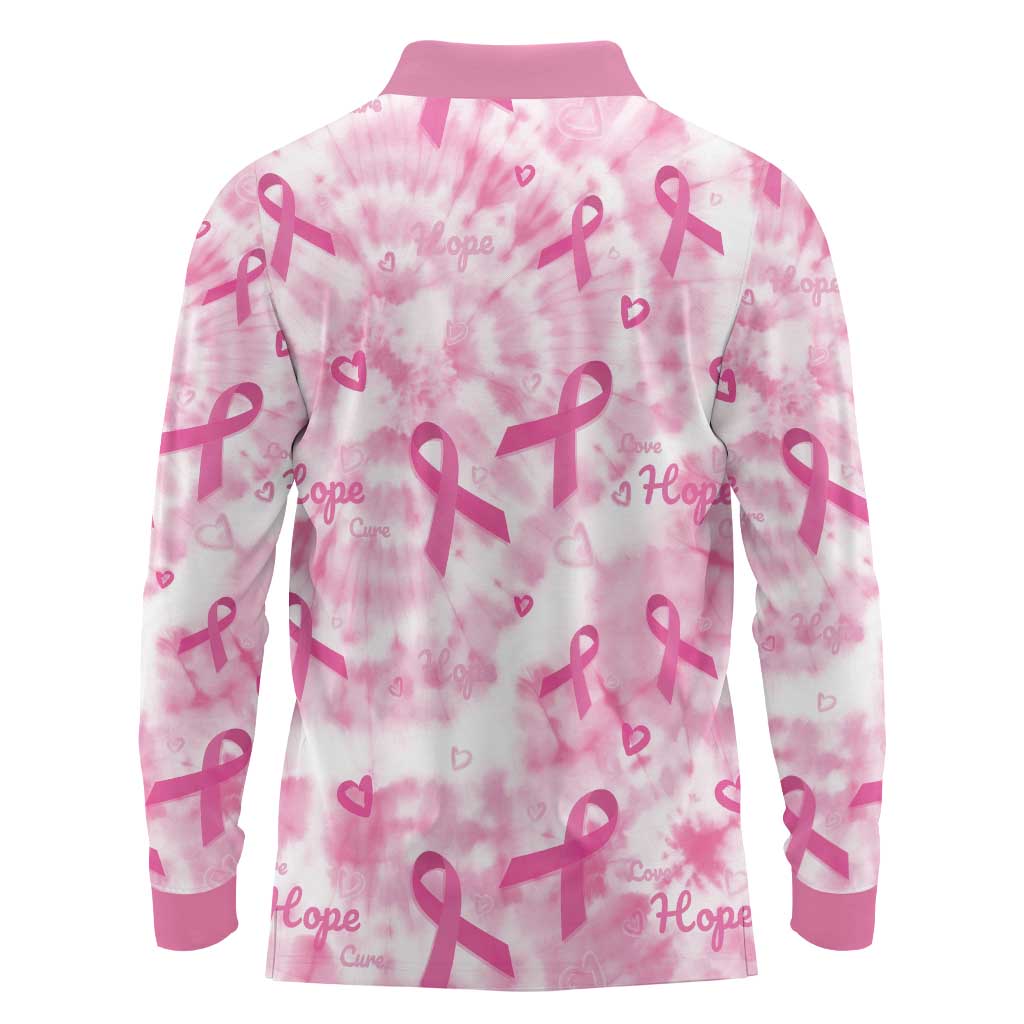 Breast Cancer Awareness Pink Ribbon Long Sleeve Polo Shirt Tie Dye Style - Wonder Print Shop