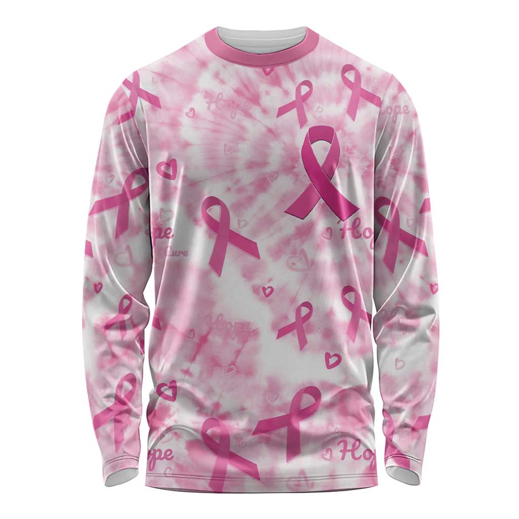 Breast Cancer Awareness Pink Ribbon Long Sleeve Shirt Tie Dye Style - Wonder Print Shop