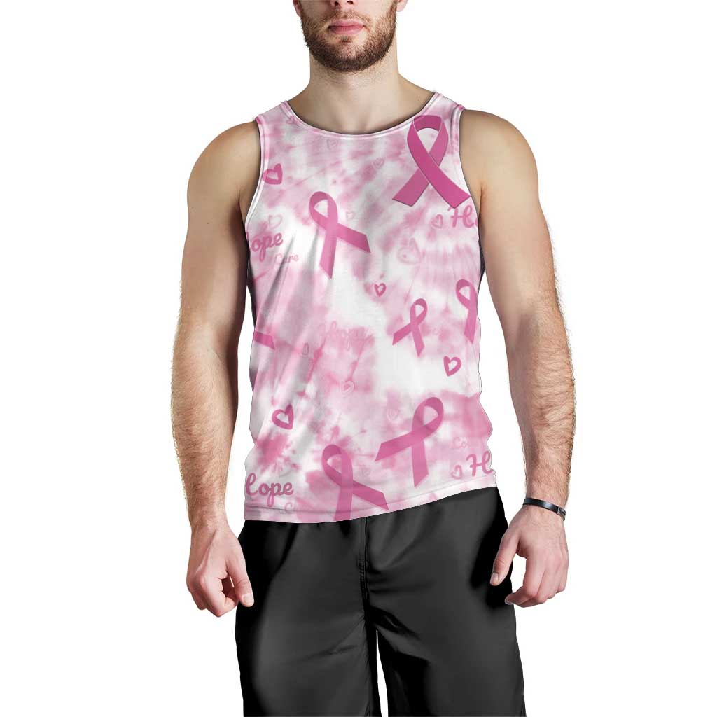 Breast Cancer Awareness Pink Ribbon Men Tank Top Tie Dye Style - Wonder Print Shop