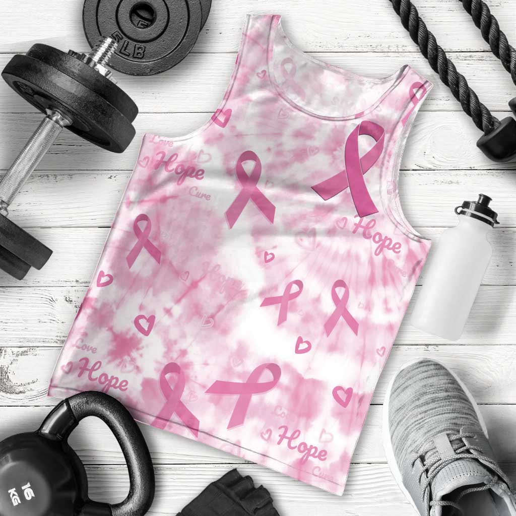 Breast Cancer Awareness Pink Ribbon Men Tank Top Tie Dye Style - Wonder Print Shop
