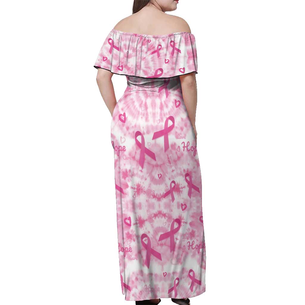 Breast Cancer Awareness Pink Ribbon Off Shoulder Maxi Dress Tie Dye Style - Wonder Print Shop
