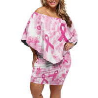 Breast Cancer Awareness Pink Ribbon Off Shoulder Short Dress Tie Dye Style - Wonder Print Shop
