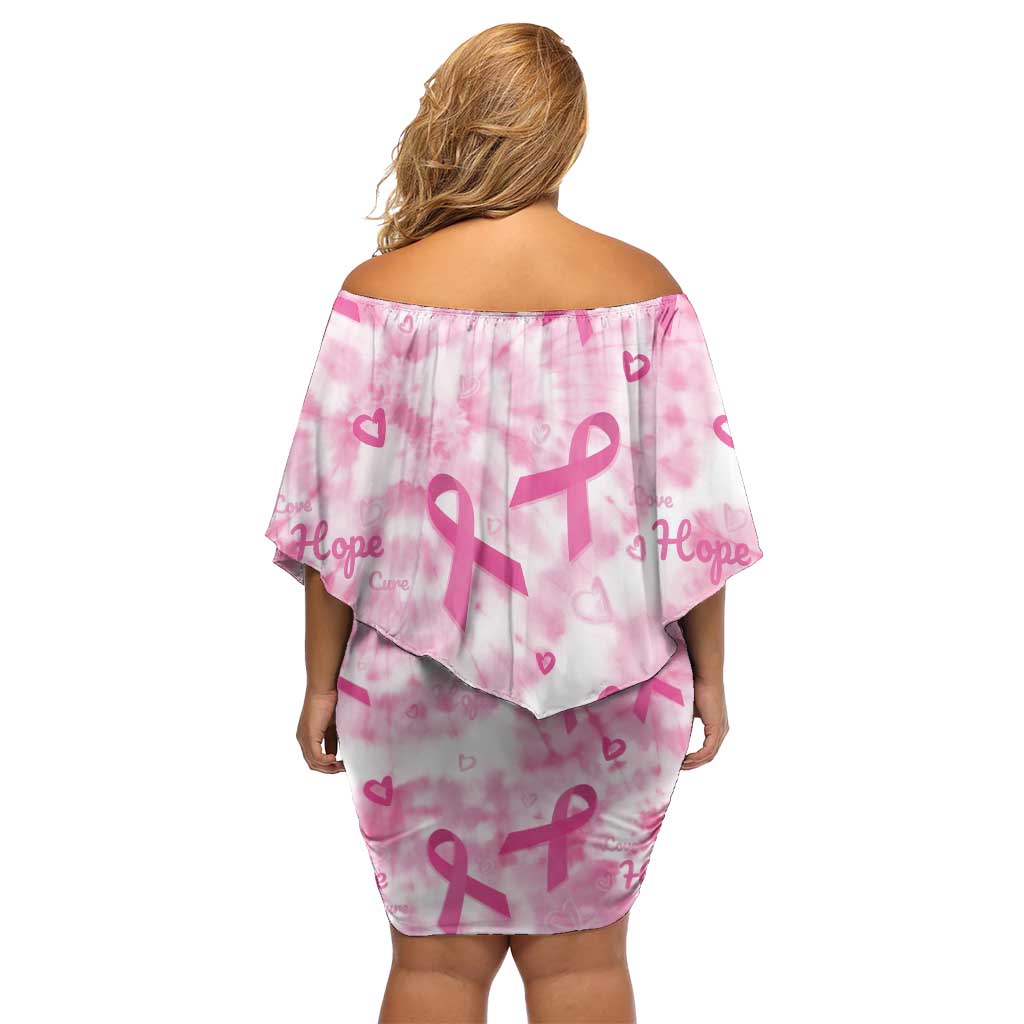 Breast Cancer Awareness Pink Ribbon Off Shoulder Short Dress Tie Dye Style - Wonder Print Shop