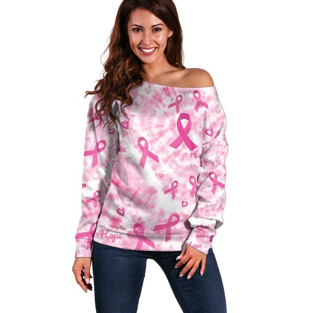 Breast Cancer Awareness Pink Ribbon Off Shoulder Sweater Tie Dye Style - Wonder Print Shop
