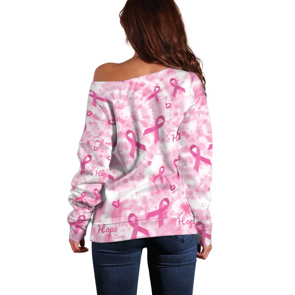 Breast Cancer Awareness Pink Ribbon Off Shoulder Sweater Tie Dye Style - Wonder Print Shop