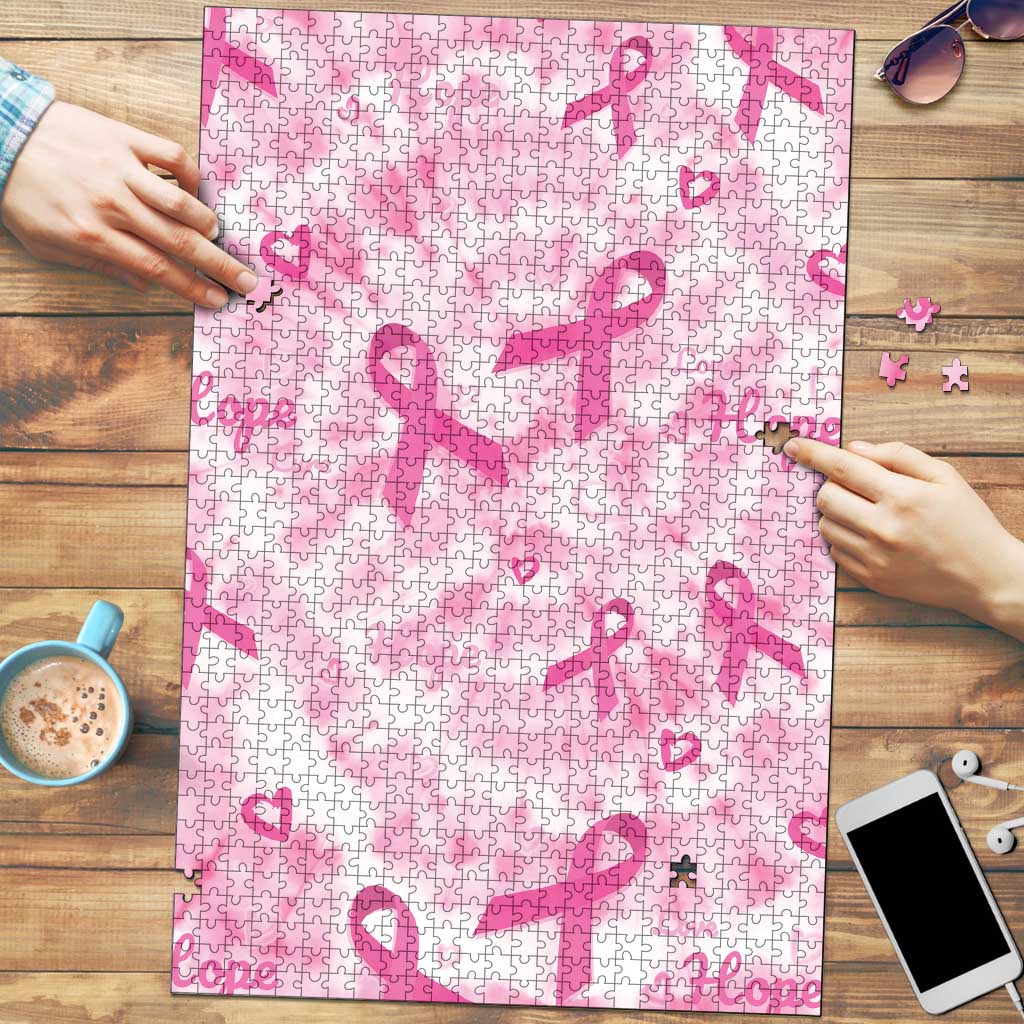 Breast Cancer Awareness Pink Ribbon Puzzle Tie Dye Style - Wonder Print Shop