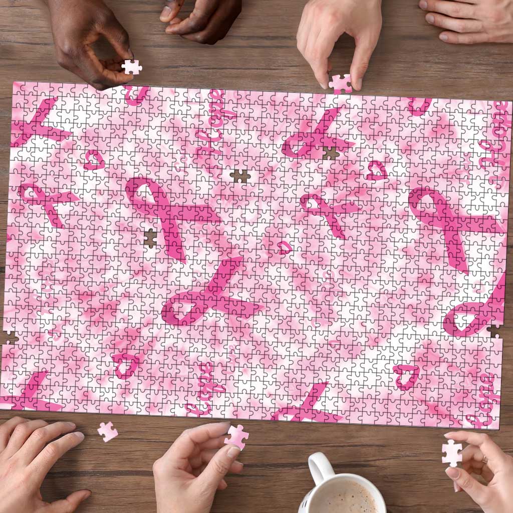Breast Cancer Awareness Pink Ribbon Puzzle Tie Dye Style - Wonder Print Shop