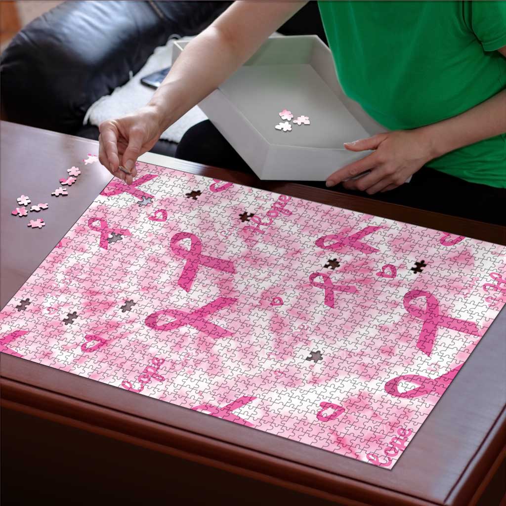 Breast Cancer Awareness Pink Ribbon Puzzle Tie Dye Style - Wonder Print Shop