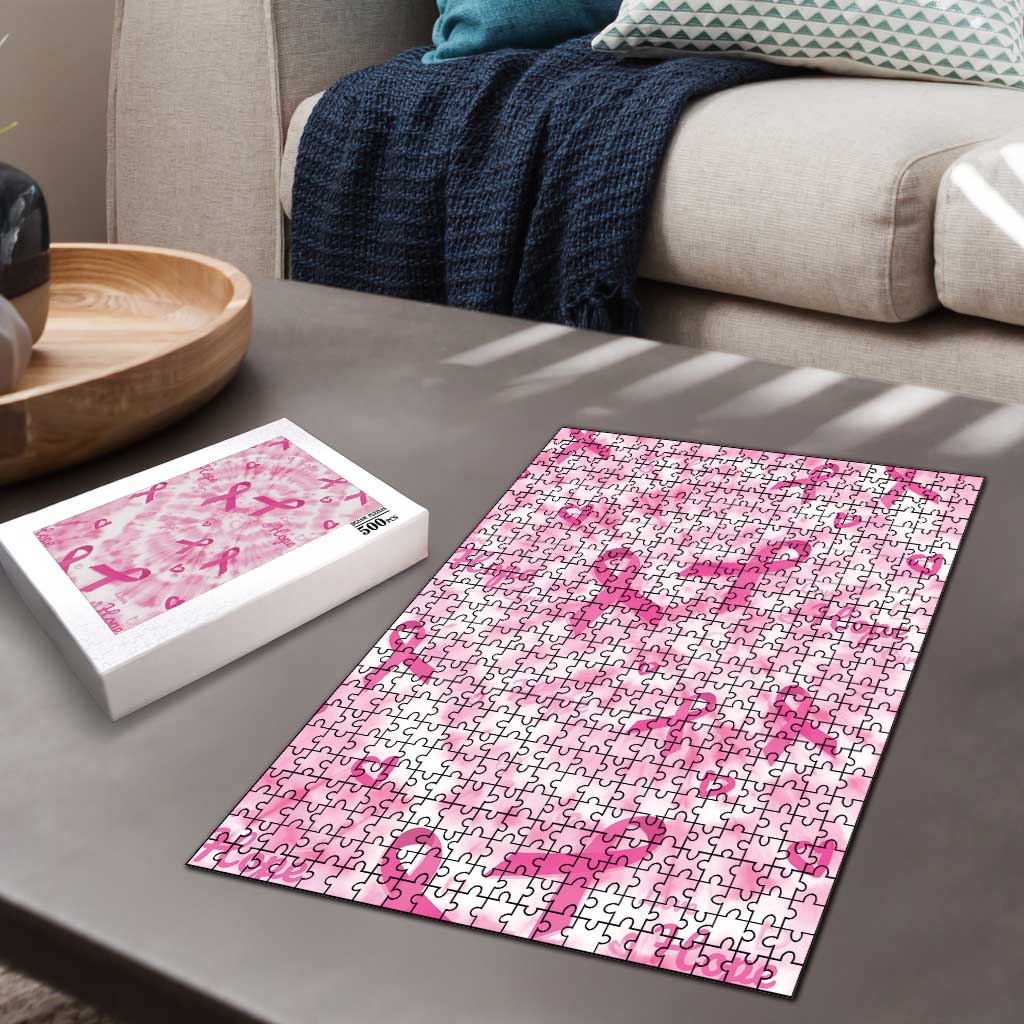 Breast Cancer Awareness Pink Ribbon Puzzle Tie Dye Style - Wonder Print Shop