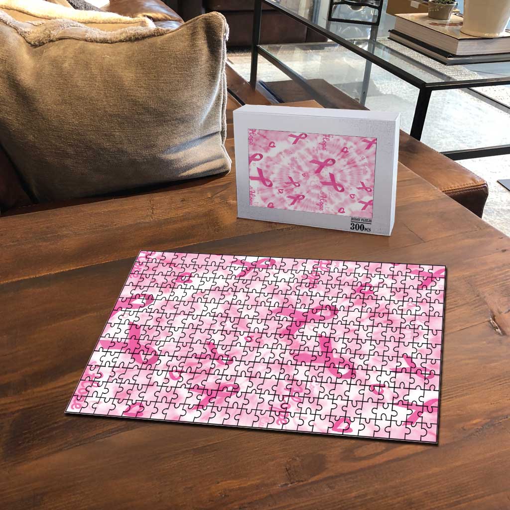 Breast Cancer Awareness Pink Ribbon Puzzle Tie Dye Style - Wonder Print Shop