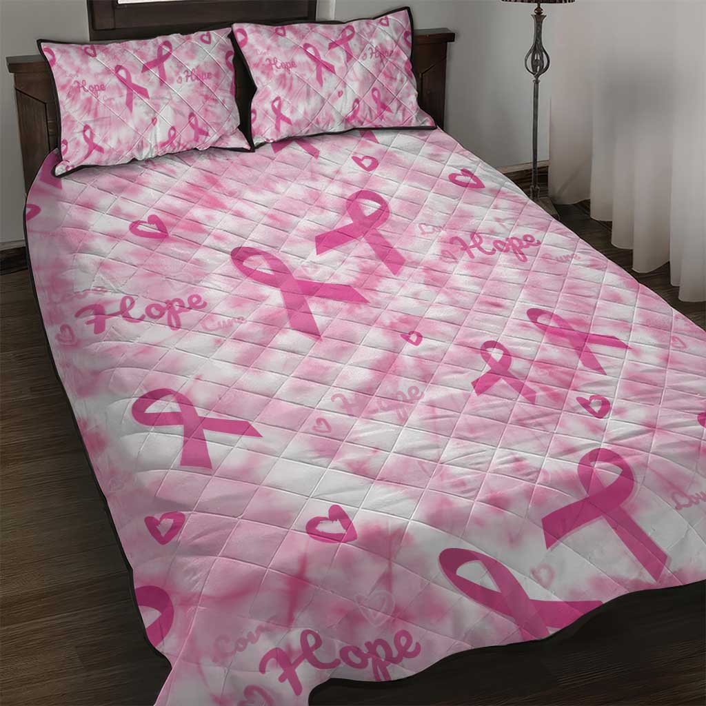 Breast Cancer Awareness Pink Ribbon Quilt Bed Set Tie Dye Style - Wonder Print Shop