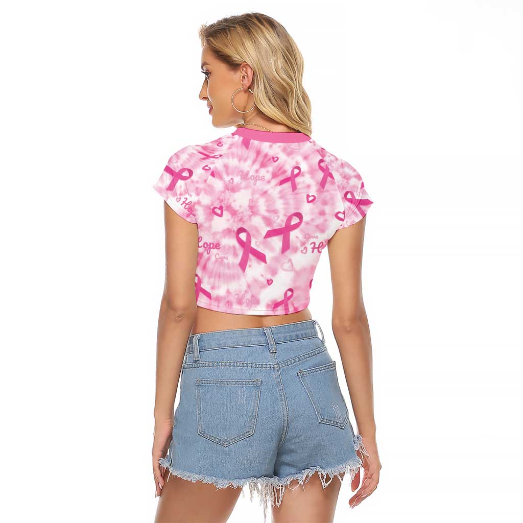 Breast Cancer Awareness Pink Ribbon Raglan Cropped T Shirt Tie Dye Style - Wonder Print Shop
