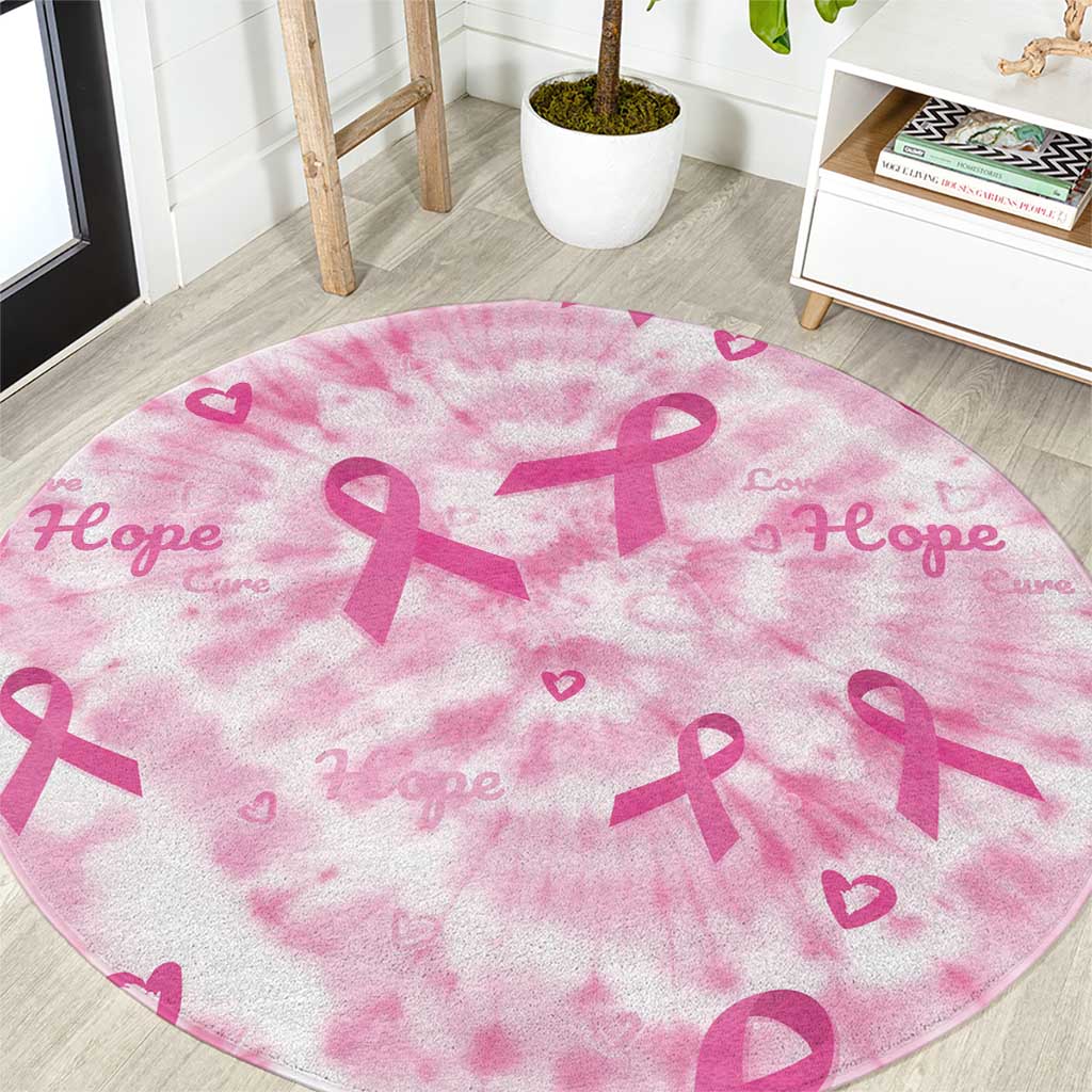 Breast Cancer Awareness Pink Ribbon Round Carpet Tie Dye Style - Wonder Print Shop