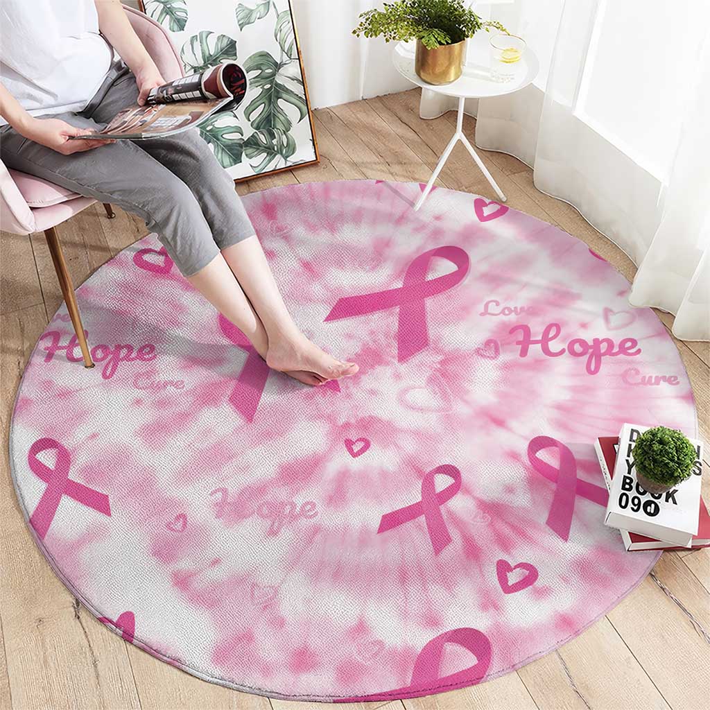 Breast Cancer Awareness Pink Ribbon Round Carpet Tie Dye Style - Wonder Print Shop