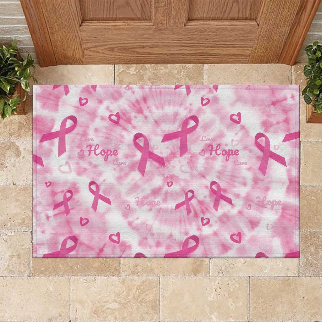 Breast Cancer Awareness Pink Ribbon Rubber Doormat Tie Dye Style - Wonder Print Shop