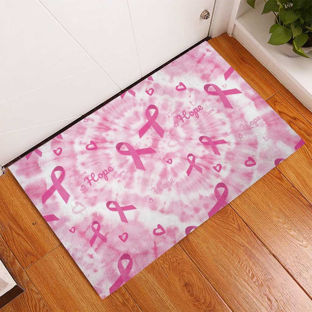 Breast Cancer Awareness Pink Ribbon Rubber Doormat Tie Dye Style - Wonder Print Shop