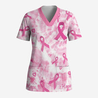 Breast Cancer Awareness Pink Ribbon Scrub Top Tie Dye Style - Wonder Print Shop