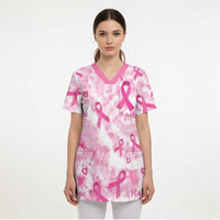 Breast Cancer Awareness Pink Ribbon Scrub Top Tie Dye Style - Wonder Print Shop