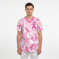 Breast Cancer Awareness Pink Ribbon Scrub Top Tie Dye Style - Wonder Print Shop