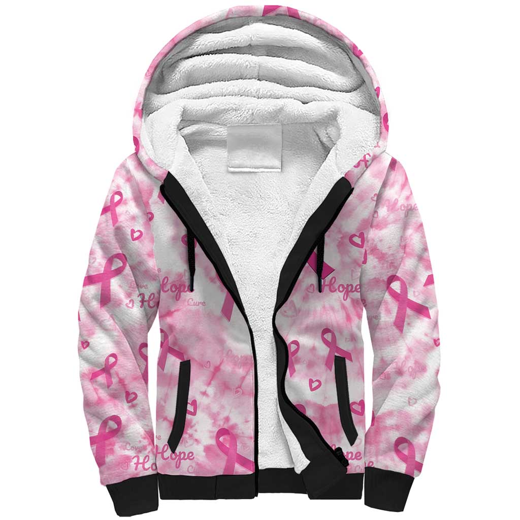 Breast Cancer Awareness Pink Ribbon Sherpa Hoodie Tie Dye Style - Wonder Print Shop