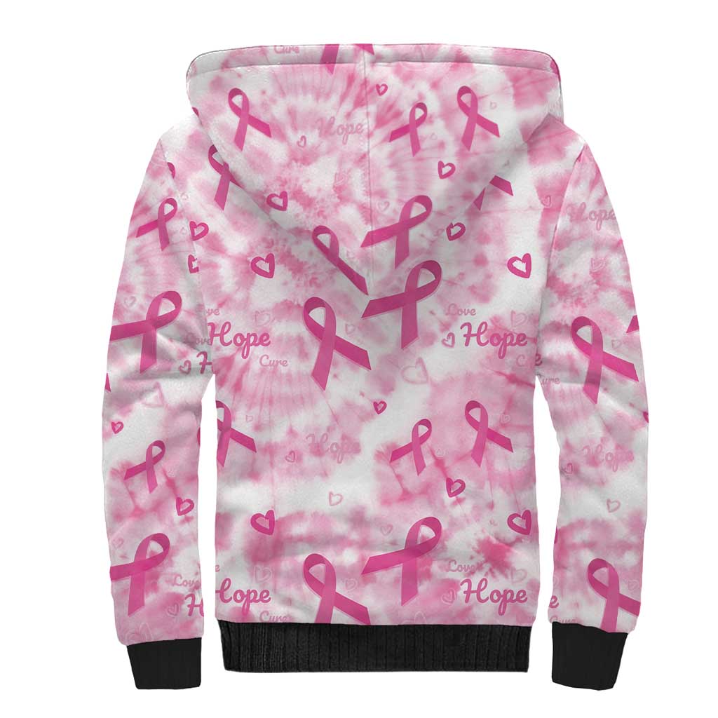 Breast Cancer Awareness Pink Ribbon Sherpa Hoodie Tie Dye Style - Wonder Print Shop
