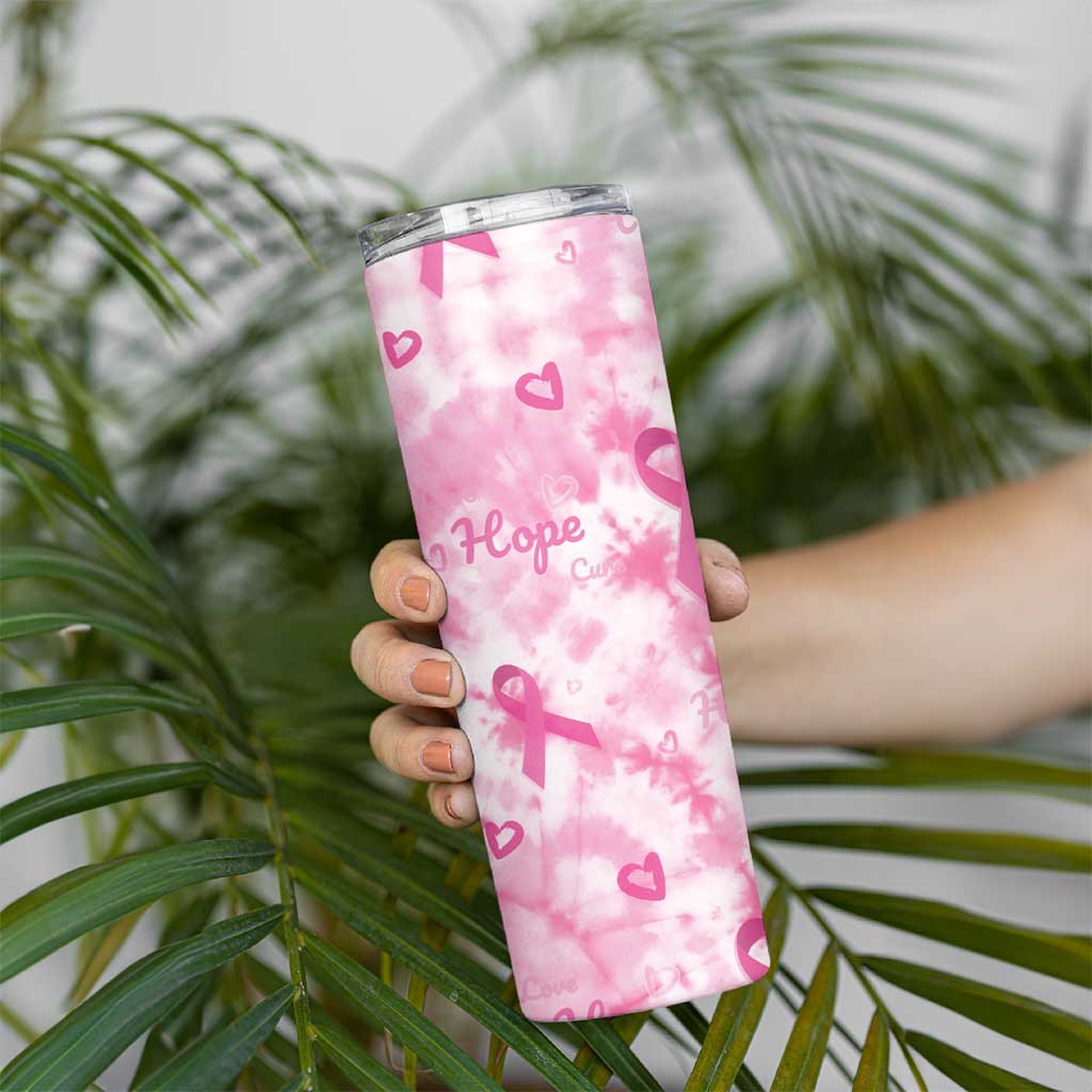 Breast Cancer Awareness Pink Ribbon Skinny Tumbler Tie Dye Style - Wonder Print Shop