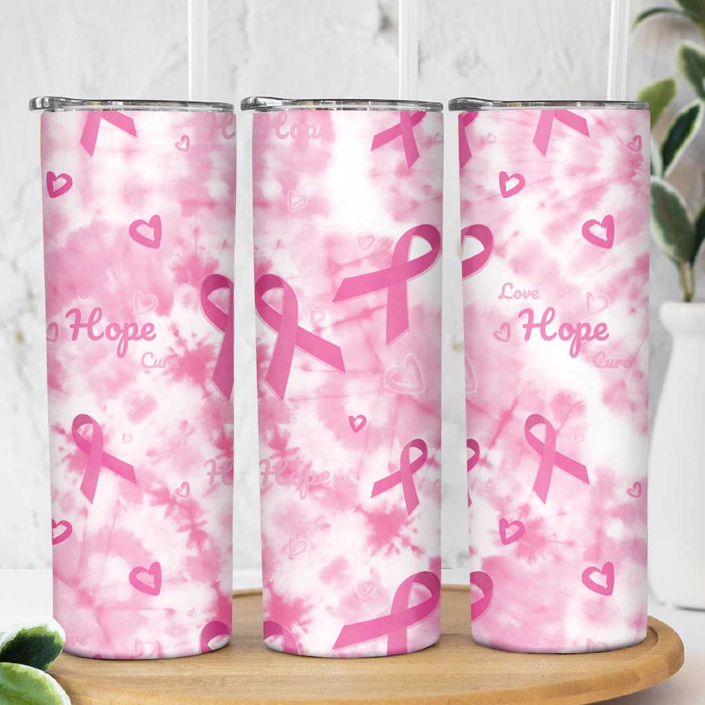 Breast Cancer Awareness Pink Ribbon Skinny Tumbler Tie Dye Style - Wonder Print Shop