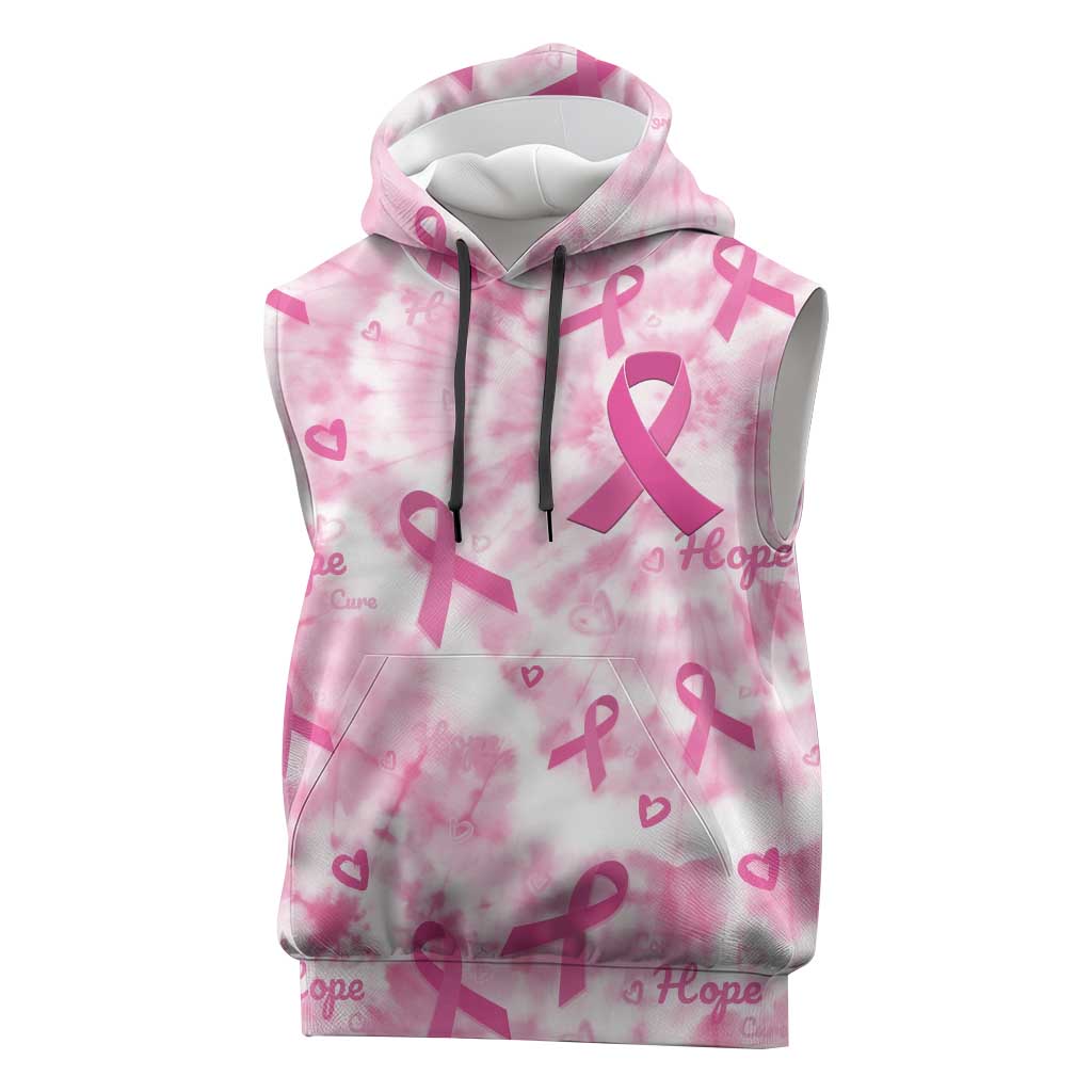 Breast Cancer Awareness Pink Ribbon Sleeveless Hoodie Tie Dye Style - Wonder Print Shop