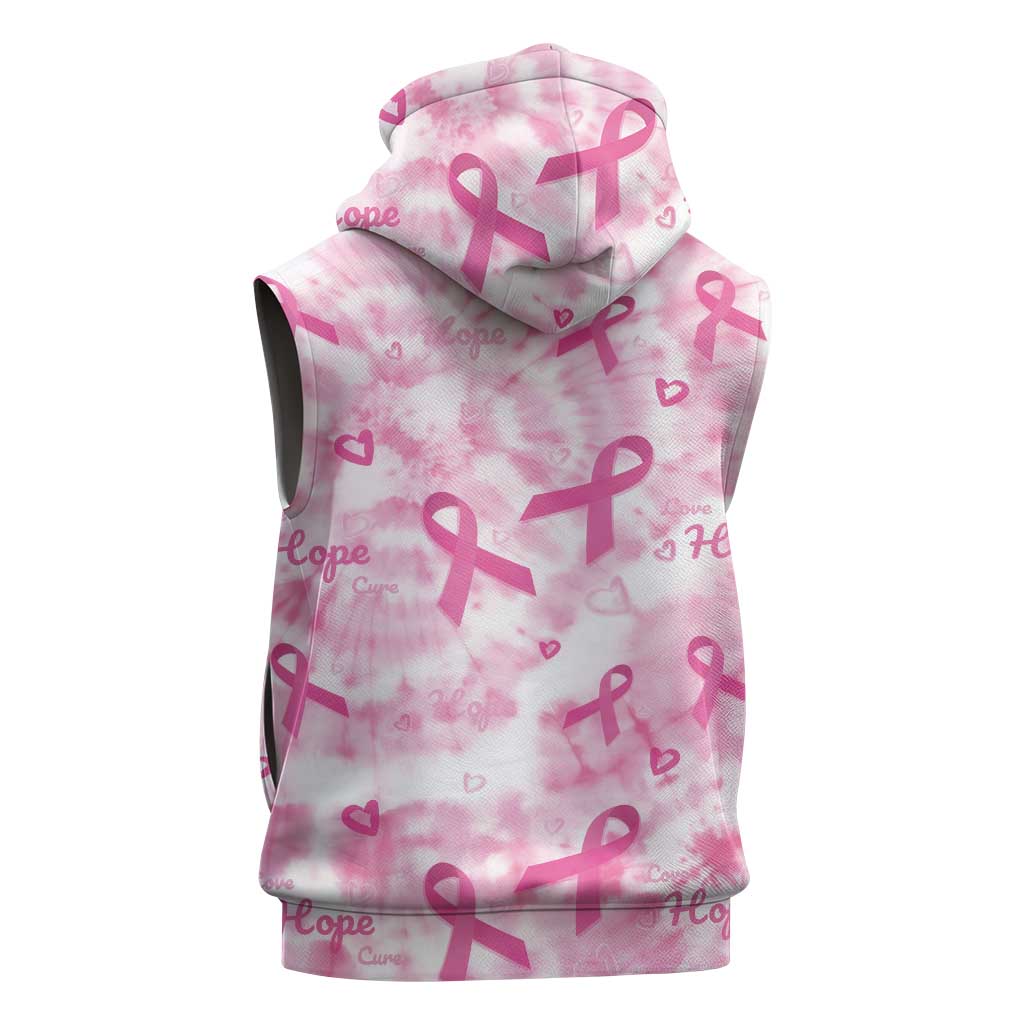 Breast Cancer Awareness Pink Ribbon Sleeveless Hoodie Tie Dye Style - Wonder Print Shop