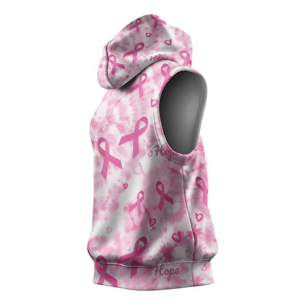 Breast Cancer Awareness Pink Ribbon Sleeveless Hoodie Tie Dye Style - Wonder Print Shop