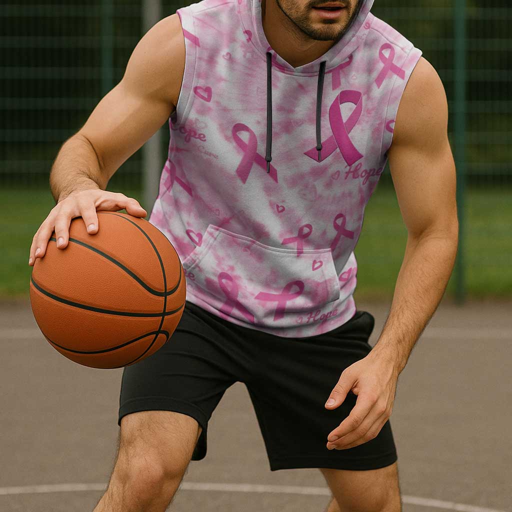 Breast Cancer Awareness Pink Ribbon Sleeveless Hoodie Tie Dye Style - Wonder Print Shop