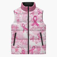 Breast Cancer Awareness Pink Ribbon Sleeveless Puffer Jacket Tie Dye Style - Wonder Print Shop