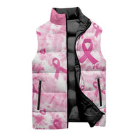 Breast Cancer Awareness Pink Ribbon Sleeveless Puffer Jacket Tie Dye Style - Wonder Print Shop