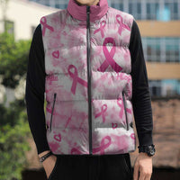 Breast Cancer Awareness Pink Ribbon Sleeveless Puffer Jacket Tie Dye Style - Wonder Print Shop