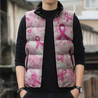 Breast Cancer Awareness Pink Ribbon Sleeveless Puffer Jacket Tie Dye Style - Wonder Print Shop