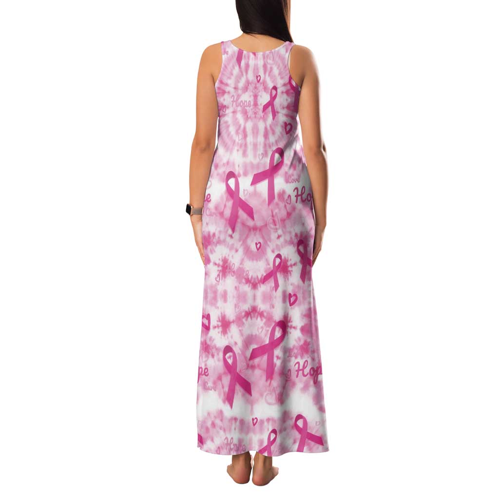 Breast Cancer Awareness Pink Ribbon Tank Maxi Dress Tie Dye Style - Wonder Print Shop