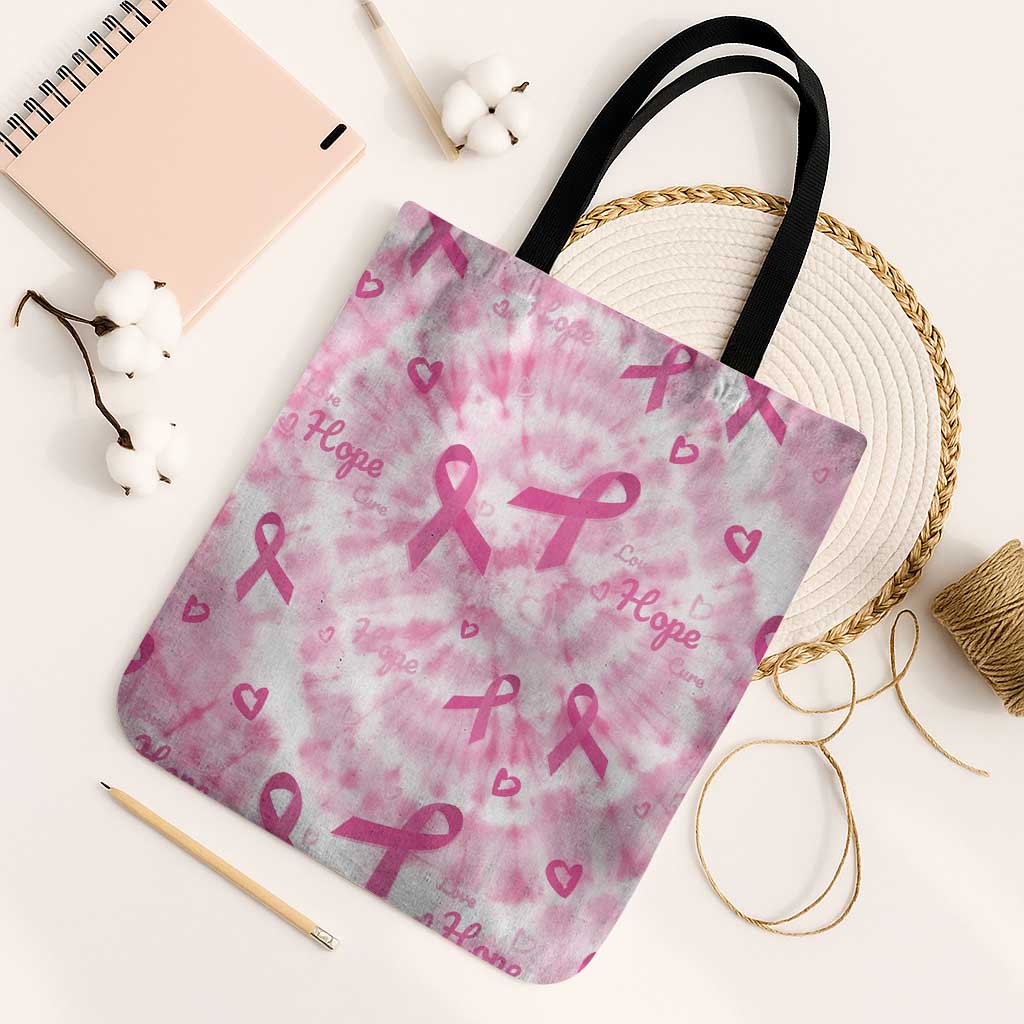 Breast Cancer Awareness Pink Ribbon Tote Bag Tie Dye Style - Wonder Print Shop