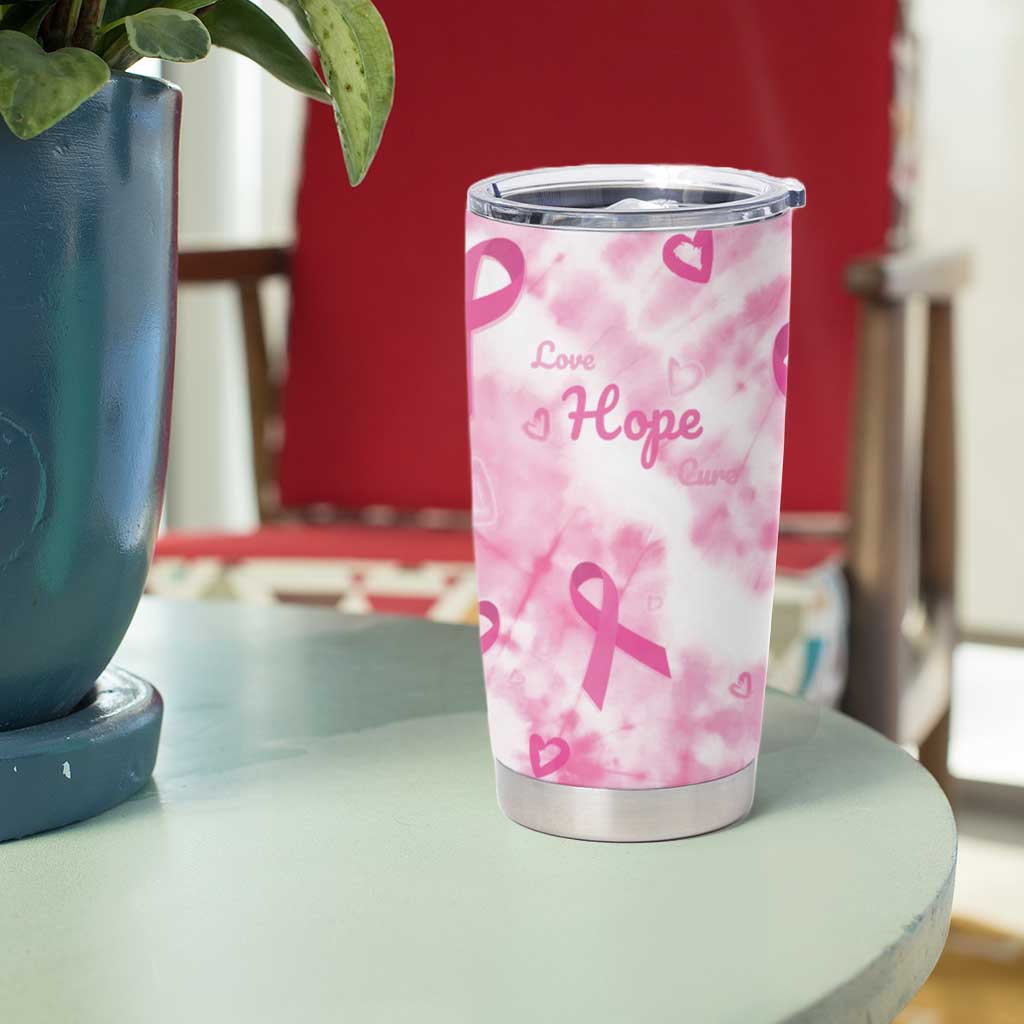 Breast Cancer Awareness Pink Ribbon Tumbler Cup Tie Dye Style - Wonder Print Shop