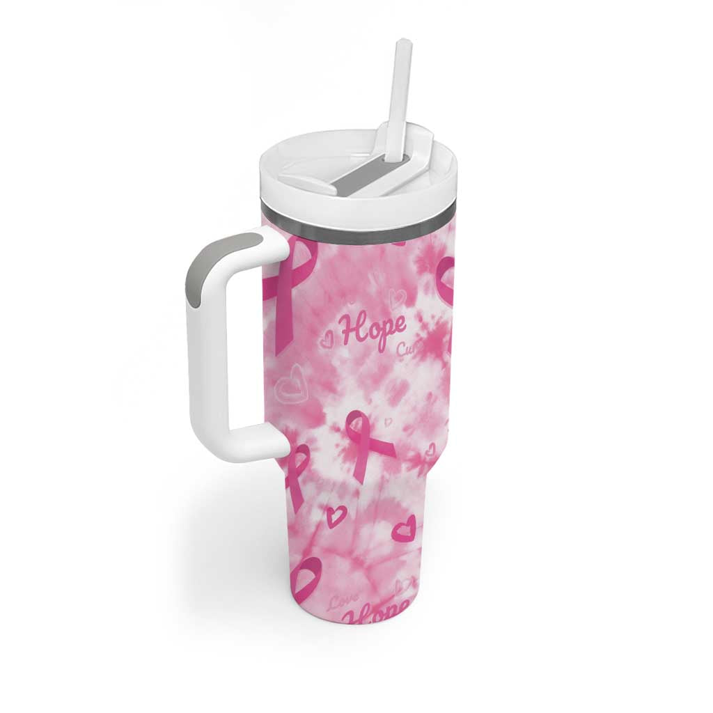 Breast Cancer Awareness Pink Ribbon Tumbler With Handle Tie Dye Style - Wonder Print Shop