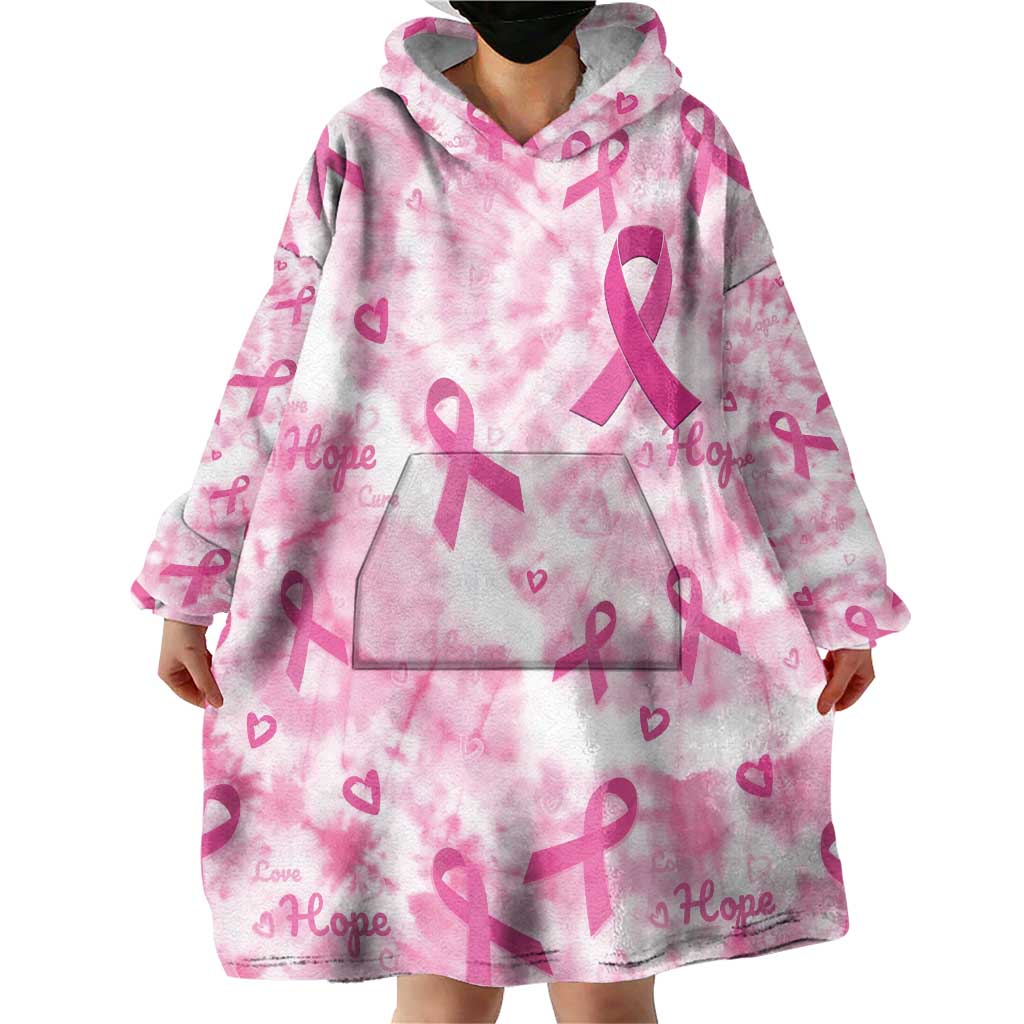 Breast Cancer Awareness Pink Ribbon Wearable Blanket Hoodie Tie Dye Style - Wonder Print Shop