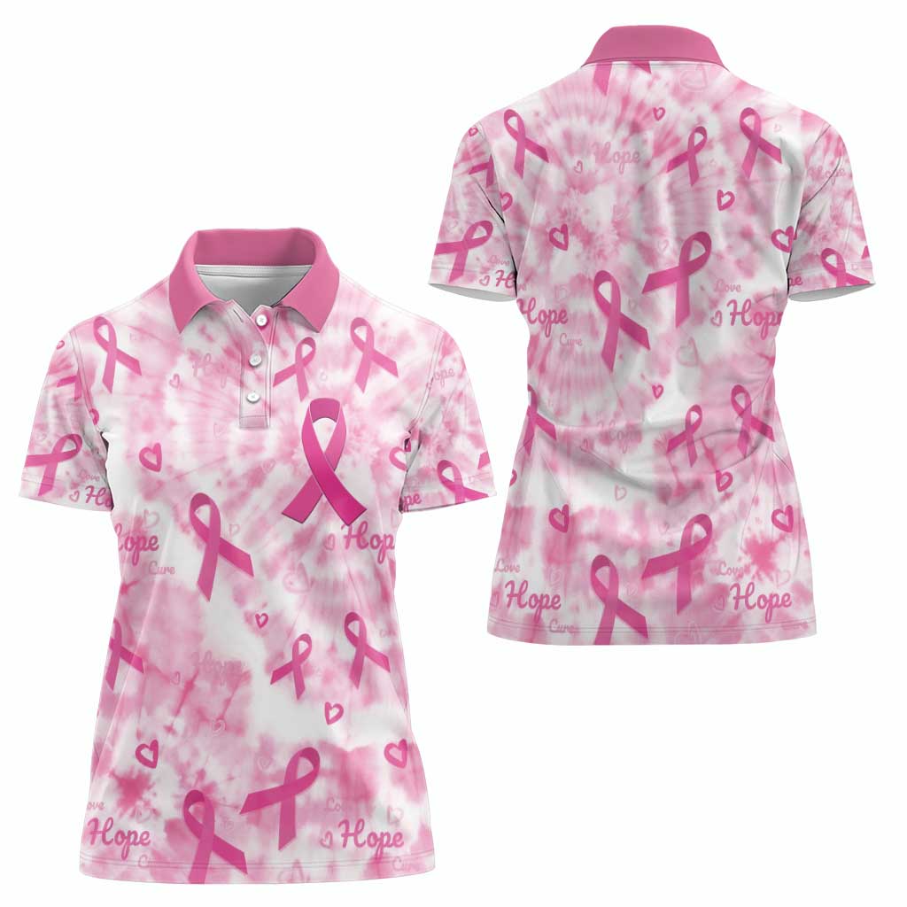 Breast Cancer Awareness Pink Ribbon Women Polo Shirt Tie Dye Style - Wonder Print Shop