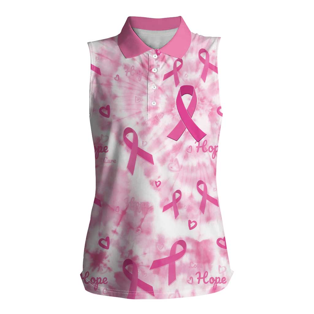 Breast Cancer Awareness Pink Ribbon Women Sleeveless Polo Shirt Tie Dye Style - Wonder Print Shop