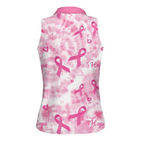 Breast Cancer Awareness Pink Ribbon Women Sleeveless Polo Shirt Tie Dye Style - Wonder Print Shop