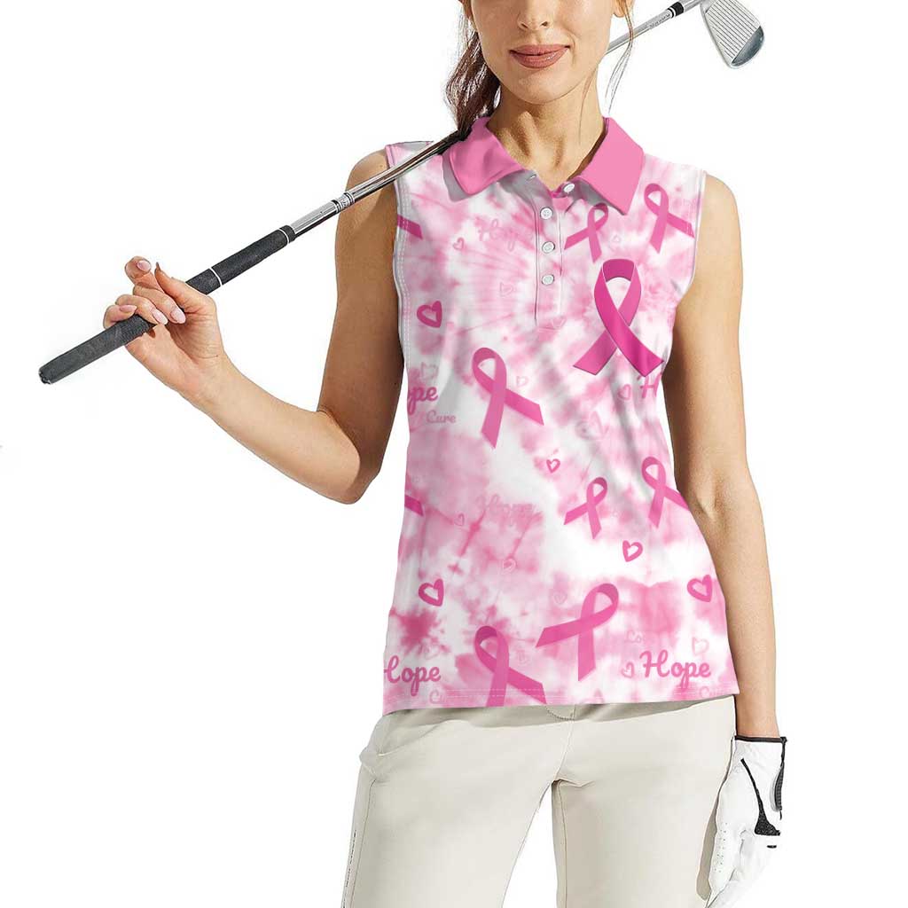 Breast Cancer Awareness Pink Ribbon Women Sleeveless Polo Shirt Tie Dye Style - Wonder Print Shop